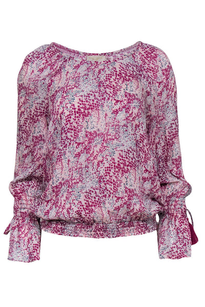 Current Boutique-Ramy Brook - White & Magenta Abstract Snakeskin Print Blouse Sz M