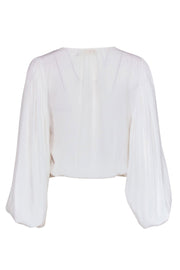 Current Boutique-Ramy Brook - White Plunge Long Puff Sleeve Blouse Sz S