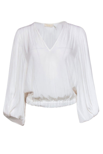 Current Boutique-Ramy Brook - White Plunge Long Puff Sleeve Blouse Sz S