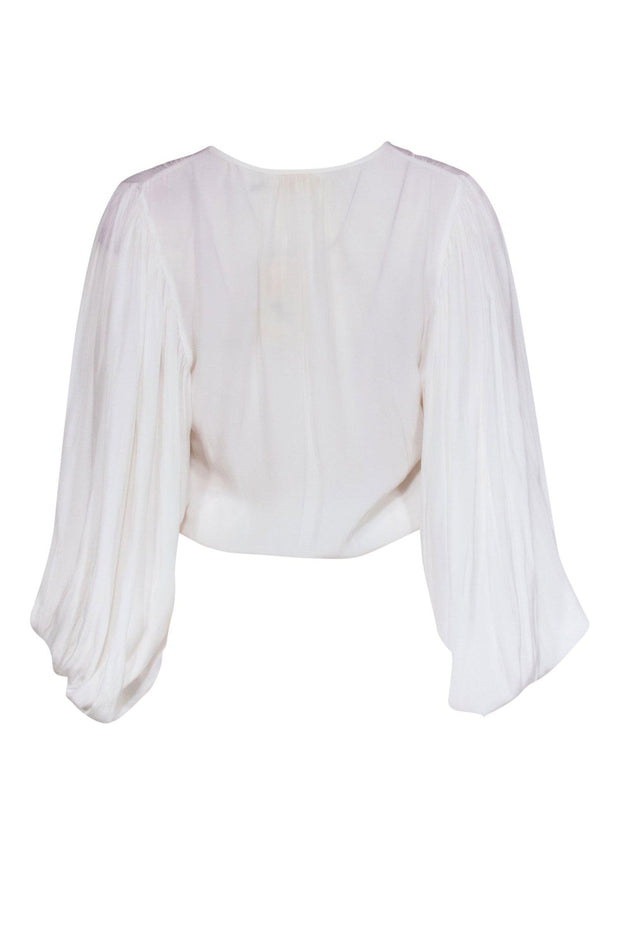 Current Boutique-Ramy Brook - White Plunge Long Puff Sleeve Blouse Sz XS