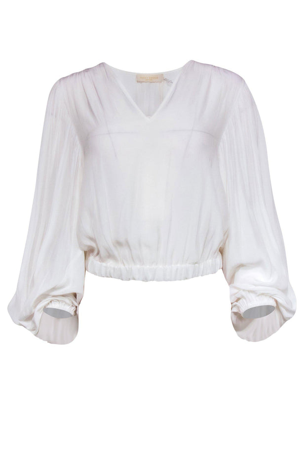 Current Boutique-Ramy Brook - White Plunge Long Puff Sleeve Blouse Sz XS