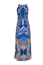 Current Boutique-Ranna Gill - Blue Multicolor Paisley Print Maxi Dress w/ Embellished Neckline Sz 0