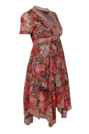 Current Boutique-Ranna Gill - Pink Floral Printed A-Line Dress w/ Lace Trim Sz 0P
