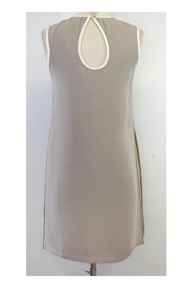 Current Boutique-Raoul - Taupe & White Silk Sleeveless Shift Dress Sz 2
