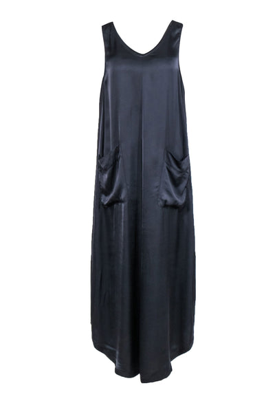 Current Boutique-Raquel Allegra - Dark Grey Satin Maxi Dress w/ Front Pockets Sz 1