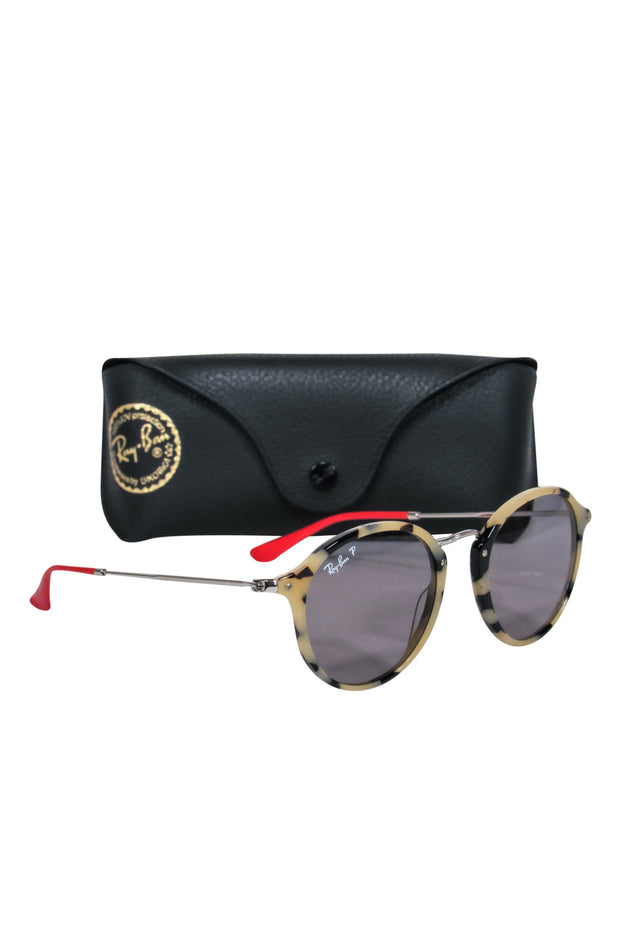 Current Boutique-Ray-Ban - Beige Tortoise Shell & Red Round Sunglasses