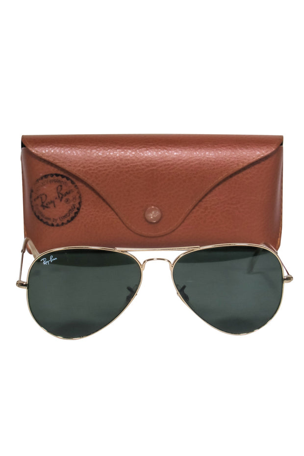 Current Boutique-Ray-Ban - Gold Aviator Sunglasses w/ Greenish Blue Tint
