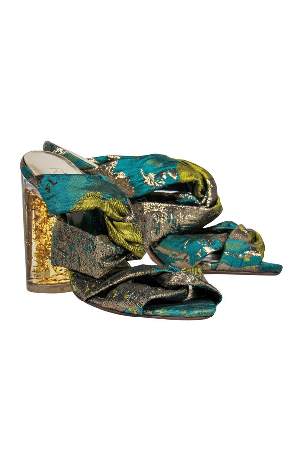 Current Boutique-Raye - Blue & Green Knotted Sandals w/ Lucite Heels Sz 7