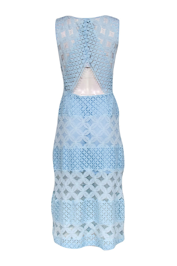 Current Boutique-Rebecca Minkoff - Baby Blue Floral Lace & Eyelet Overlay Midi Dress Sz 4