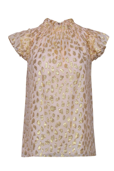 Current Boutique-Rebecca Minkoff - Baby Pink Ruffled Silk Blouse w/ Gold Spots Sz L