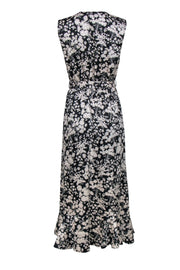 Current Boutique-Rebecca Minkoff - Black & Cream Floral Ruffled Faux Wrap "Assia" Maxi Dress Sz M