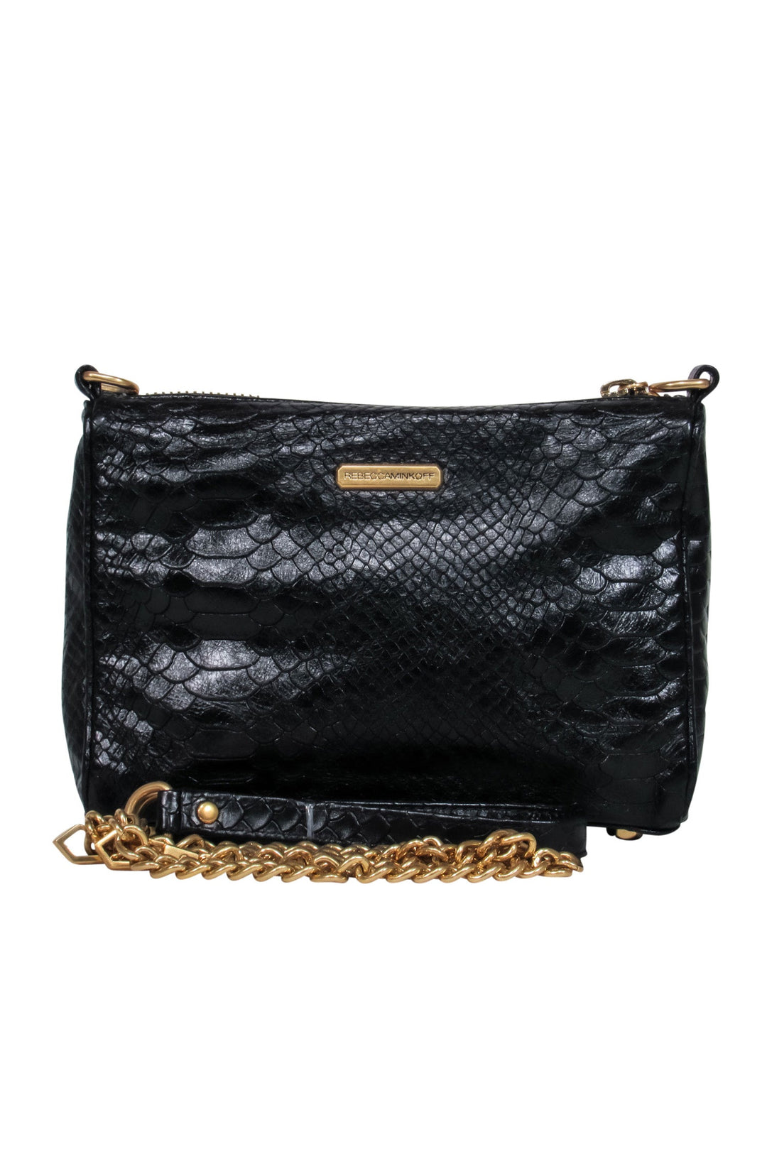 REBECCA MINKOFF Chain Tote Crossbody Leather Bag Purse, Croc Embossed, 2024 Black NWT