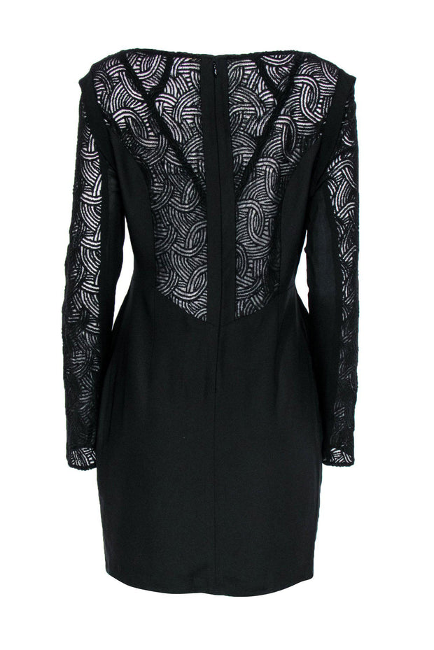 Current Boutique-Rebecca Minkoff - Black Embroidered Mesh Sleeve Fitted Dress Sz 10