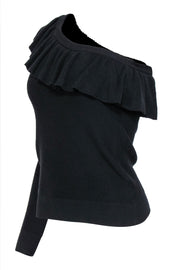 Current Boutique-Rebecca Minkoff - Black One-Shoulder Ruffled Sweater Sz XS