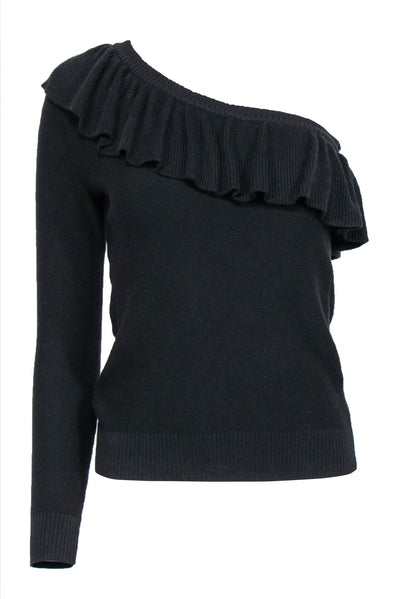 Current Boutique-Rebecca Minkoff - Black One-Shoulder Ruffled Sweater Sz XS
