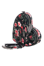 Current Boutique-Rebecca Minkoff - Black & Red Rose Print Heart Shaped Lather Crossbody Purse
