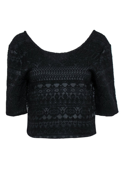 Current Boutique-Rebecca Minkoff - Black Sparkly Aztec Textured Cropped "James" Top Sz L