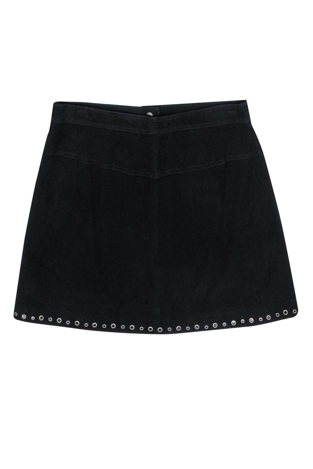 Current Boutique-Rebecca Minkoff - Black Suede Button-Up Miniskirt w/ Grommet Trim