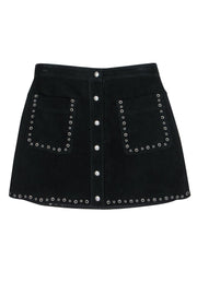 Current Boutique-Rebecca Minkoff - Black Suede Button-Up Miniskirt w/ Grommet Trim