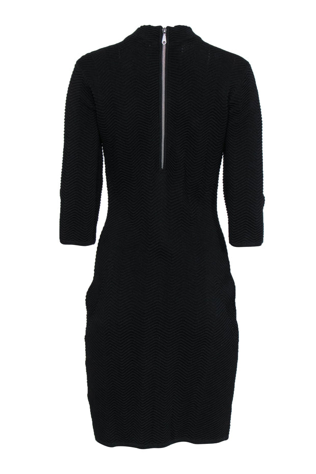 Current Boutique-Rebecca Minkoff - Black Zig-Zag Ribbed Textured Bodycon Dress Sz M
