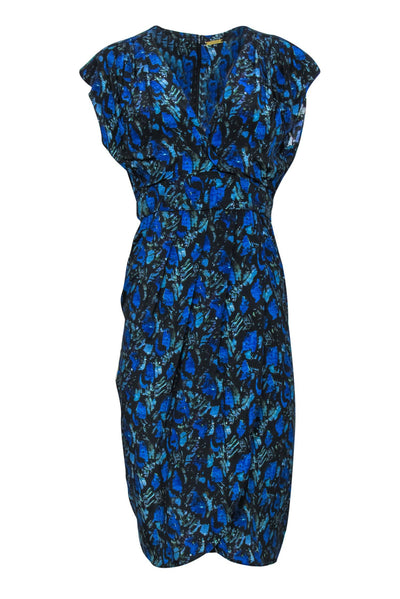 Current Boutique-Rebecca Minkoff - Blue & Green Floral Short Sleeve Silk Dress Sz M
