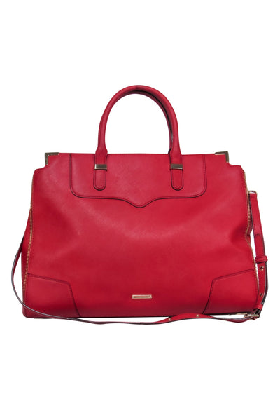 Current Boutique-Rebecca Minkoff - Bright Red Leather Double Handle Convertible Tote w/ Zipper Trim