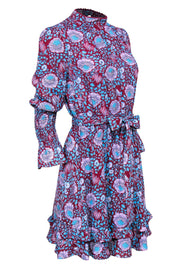 Current Boutique-Rebecca Minkoff - Burgundy Floral Silky Gathered Waist Dress Sz XS