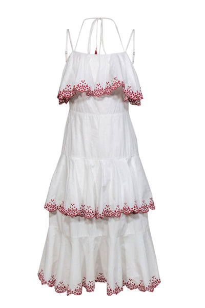 Current Boutique-Rebecca Minkoff - Cream Cotton Tiered Maxi Dress w/ Eyelet Trim Sz 4