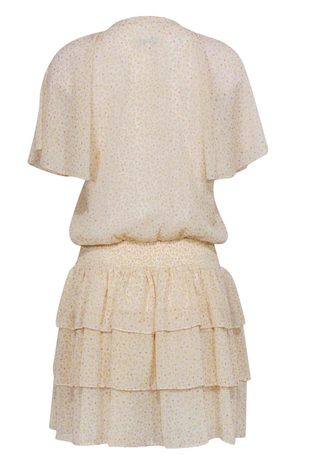 Current Boutique-Rebecca Minkoff - Cream Floral Print Smocked Waist Dress w/ Tassels Sz S