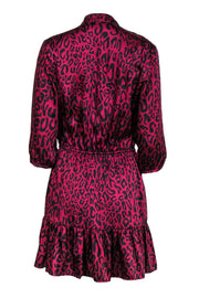 Current Boutique-Rebecca Minkoff - Dark Fuchsia & Black Leopard Print Satin Dress w/ Flounce Hem Sz M