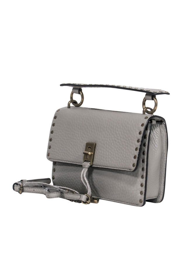 Current Boutique-Rebecca Minkoff - Grey Leather Fold Over Convertible Crossbody w/ Gold-Toned Studs