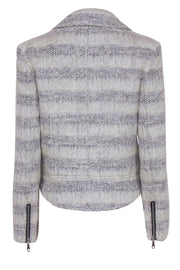 Current Boutique-Rebecca Minkoff - Light Grey & Black Striped Fuzzy Moto-Style Jacket Sz M