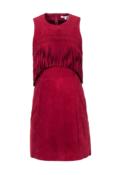 Current Boutique-Rebecca Minkoff - Maroon Suede Goat Leather Sheath Dress w/ Fringe Sz 8