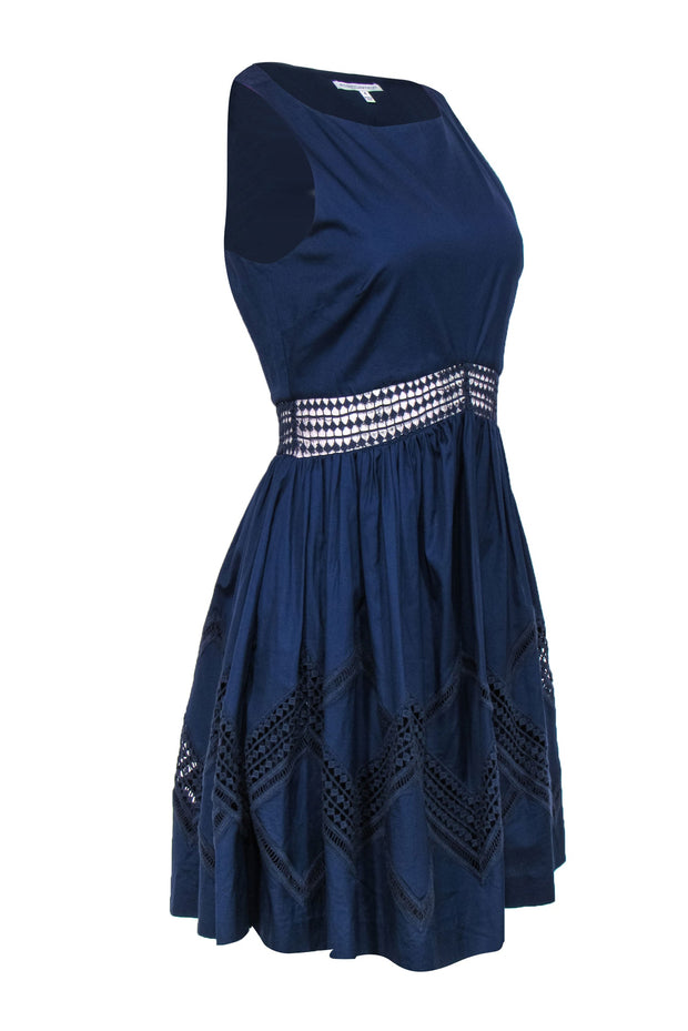 Current Boutique-Rebecca Minkoff - Navy Cotton A-Line Dress w/ Eyelet Trim Sz 4