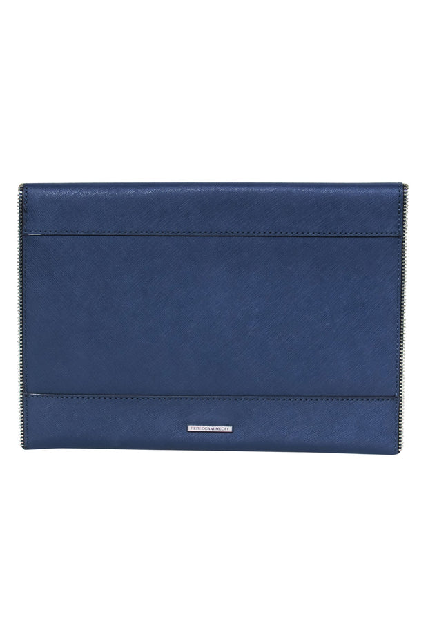 Current Boutique-Rebecca Minkoff - Navy Envelope-Style Leather Clutch w/ Zipper Trim