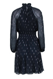 Current Boutique-Rebecca Minkoff - Navy Gathered Mock Neck Dress w/ Metallic Pattern Sz 4