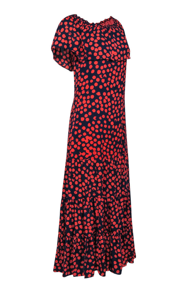 Current Boutique-Rebecca Minkoff - Navy & Pink Dot Off-the-Shoulder Maxi Dress Sz 0