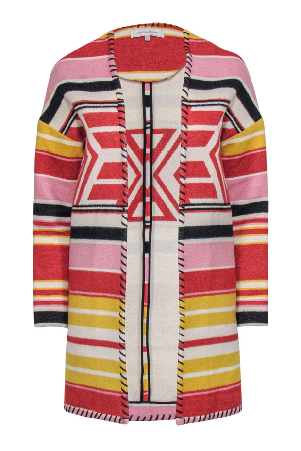 Current Boutique-Rebecca Minkoff - Pink, Red & Yellow Striped Wool Blend Coat Sz XS/S