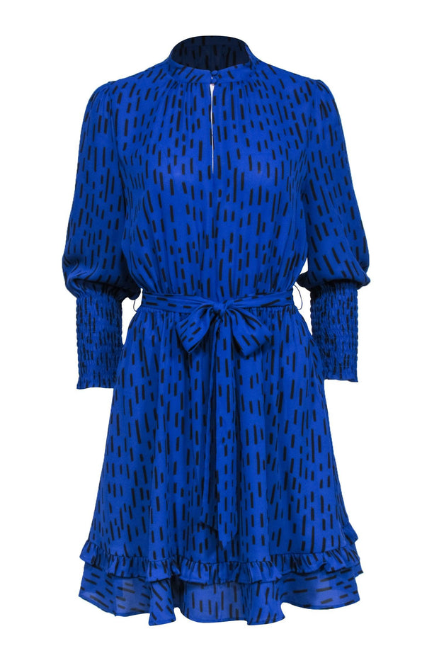 Current Boutique-Rebecca Minkoff - Royal Blue & Black Rectangle Print Long Sleeve Dress Sz M