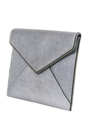 Current Boutique-Rebecca Minkoff - Silver Envelope-Style Leather Clutch w/ Zipper Trim