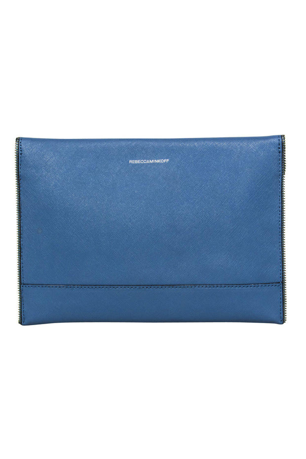 Current Boutique-Rebecca Minkoff - Smokey Blue Leather Envelope Clutch w/ Zipper Trim