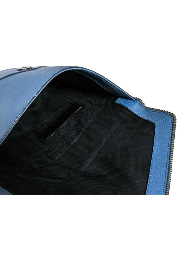Current Boutique-Rebecca Minkoff - Smokey Blue Leather Envelope Clutch w/ Zipper Trim