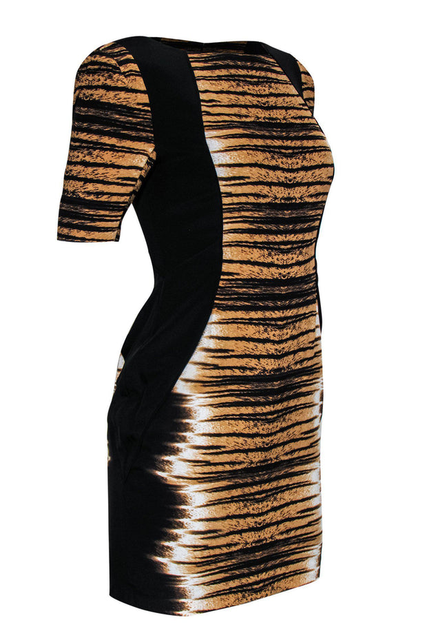 Current Boutique-Rebecca Minkoff - Tiger Print Silk Sheath Dress w/ Black Paneling Sz 0