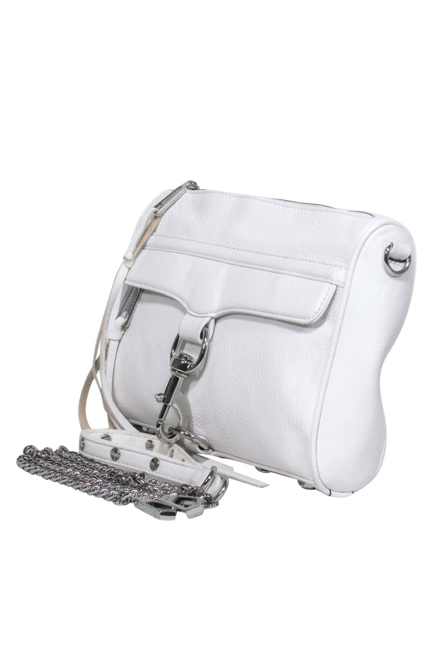 Current Boutique-Rebecca Minkoff - White Pebbled Leather Chain Strap Lobster Claw Crossbody