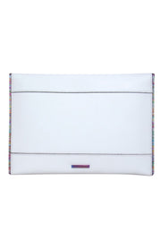 Current Boutique-Rebecca Minkoff - White Textured Leather "Leo" Envelope Clutch w/ Rainbow Zipper Trim