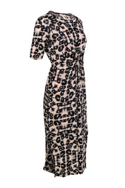 Current Boutique-Rebecca Taylor - Beige & Black Leopard Print Knotted Short Sleeve Midi Dress Sz XS