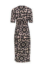Current Boutique-Rebecca Taylor - Beige & Black Leopard Print Knotted Short Sleeve Midi Dress Sz XS