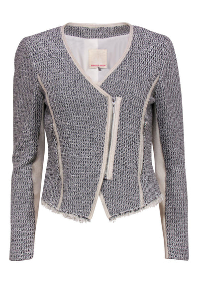 Current Boutique-Rebecca Taylor - Black & Beige Knitted Jacket w/ Leather Trim Sz 6