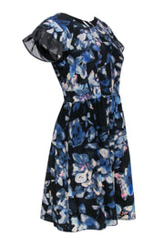 Current Boutique-Rebecca Taylor - Black & Blue Floral Flutter Sleeve Dress Sz 6