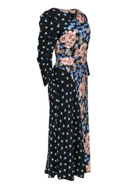 Current Boutique-Rebecca Taylor - Black, Blue & Pink Patchwork Floral Print Puff Sleeve Maxi Dress Sz 6